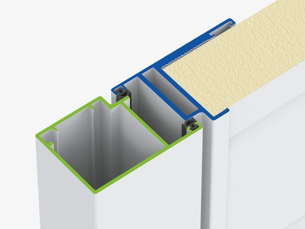 Новые алюминиевые профили полотна и рамы гаражной двери обеспечивают легкость, жесткость, защиту от коррозии и надежность конструкции.